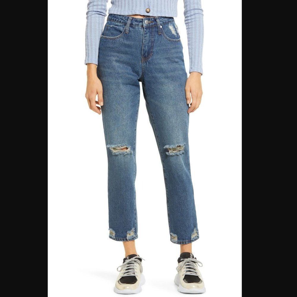 PCTL‎ Deconstructed Distressed Rigid Mom Jeans, Size 26 - Blue